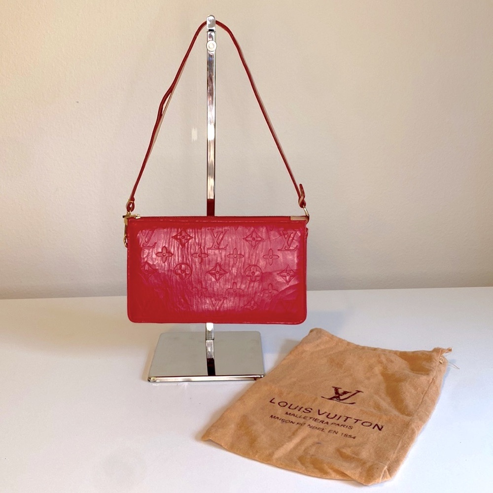 Louis Vuitton Red Vernis Monogram Wristlet with Gold Hardware